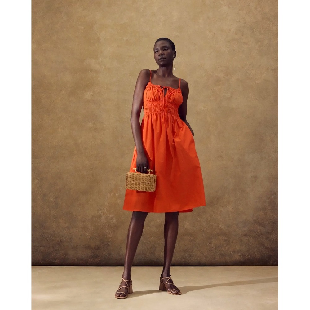 Quince Organic Cotton Orange Keyhole Midi Dress